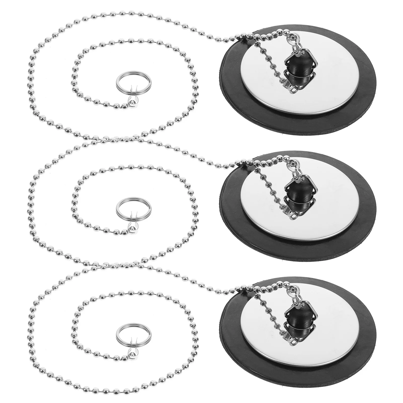 

3Pcs Sink Drain Stoppers Rubber Bathtub Stopper Set Leakproof Bathroom Tub Plug with Pull Ring and Beaded Chain
