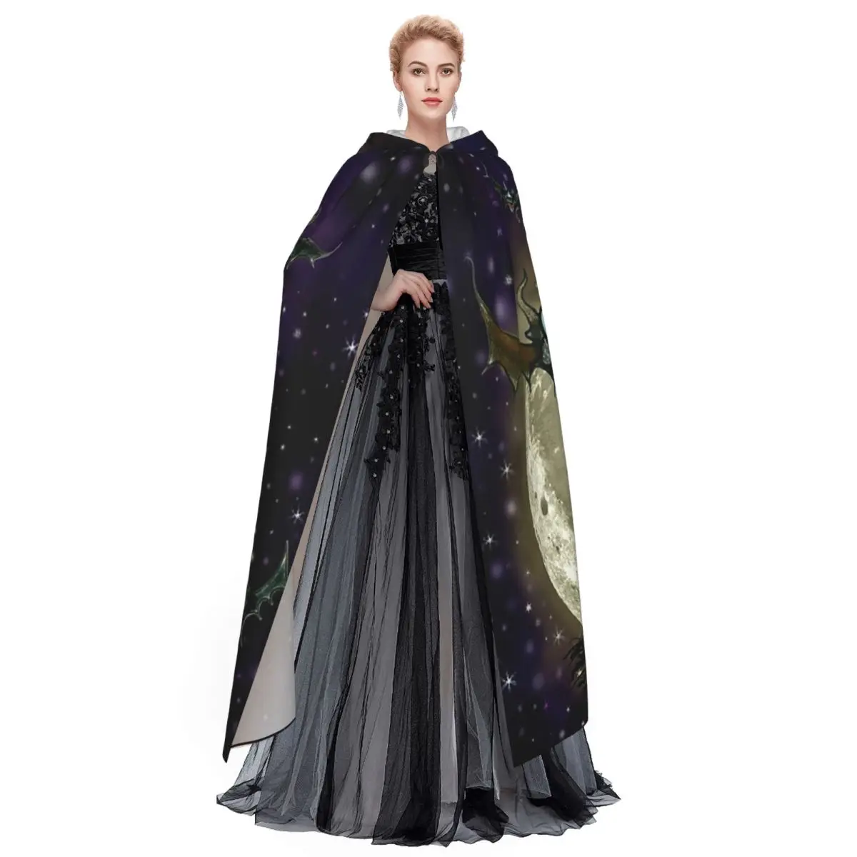 هالوين الساحرة طويلة مقنعين عباءة الساحرة القرون الوسطى زي تأثيري كيب هالوين معطف الكبار للجنسين