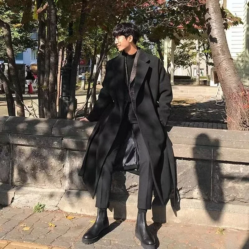 

Classic Winter Men's Wool Blend Overcoat Black Long Loose Formal Casual Dual Purpose Coat​