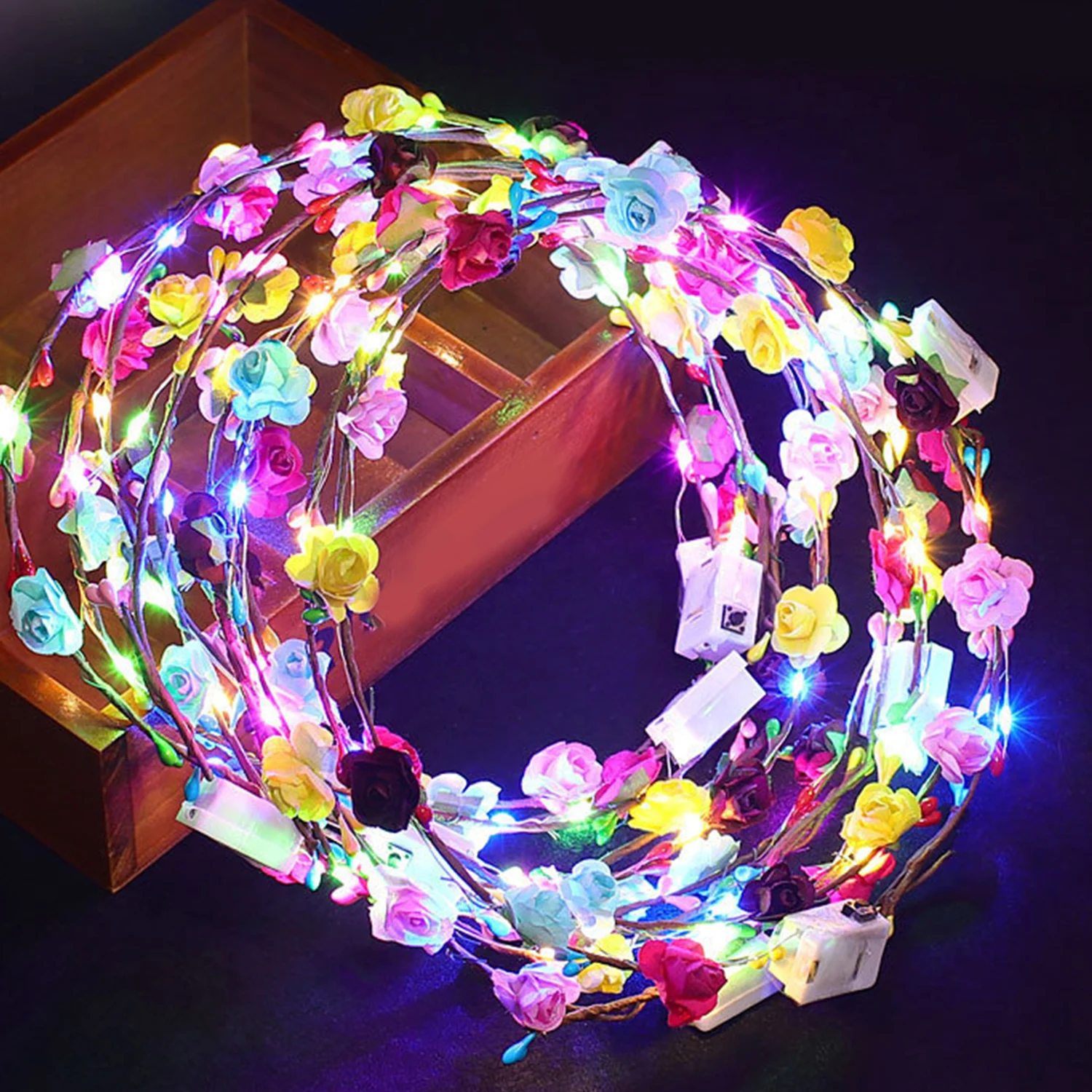 1pc Girl's Glow Headband With LED Light Flowers Hairband Wreath For Wedding Birthday Glow Party Hair Festival Accessories