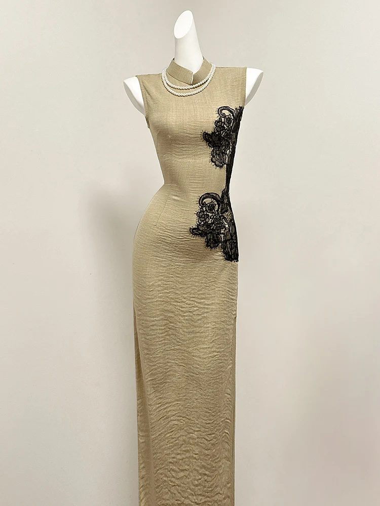 

Обновленное винтажное женское платье в китайском стиле с эффектом утяжки на талии, ретро-стиль, средней длины