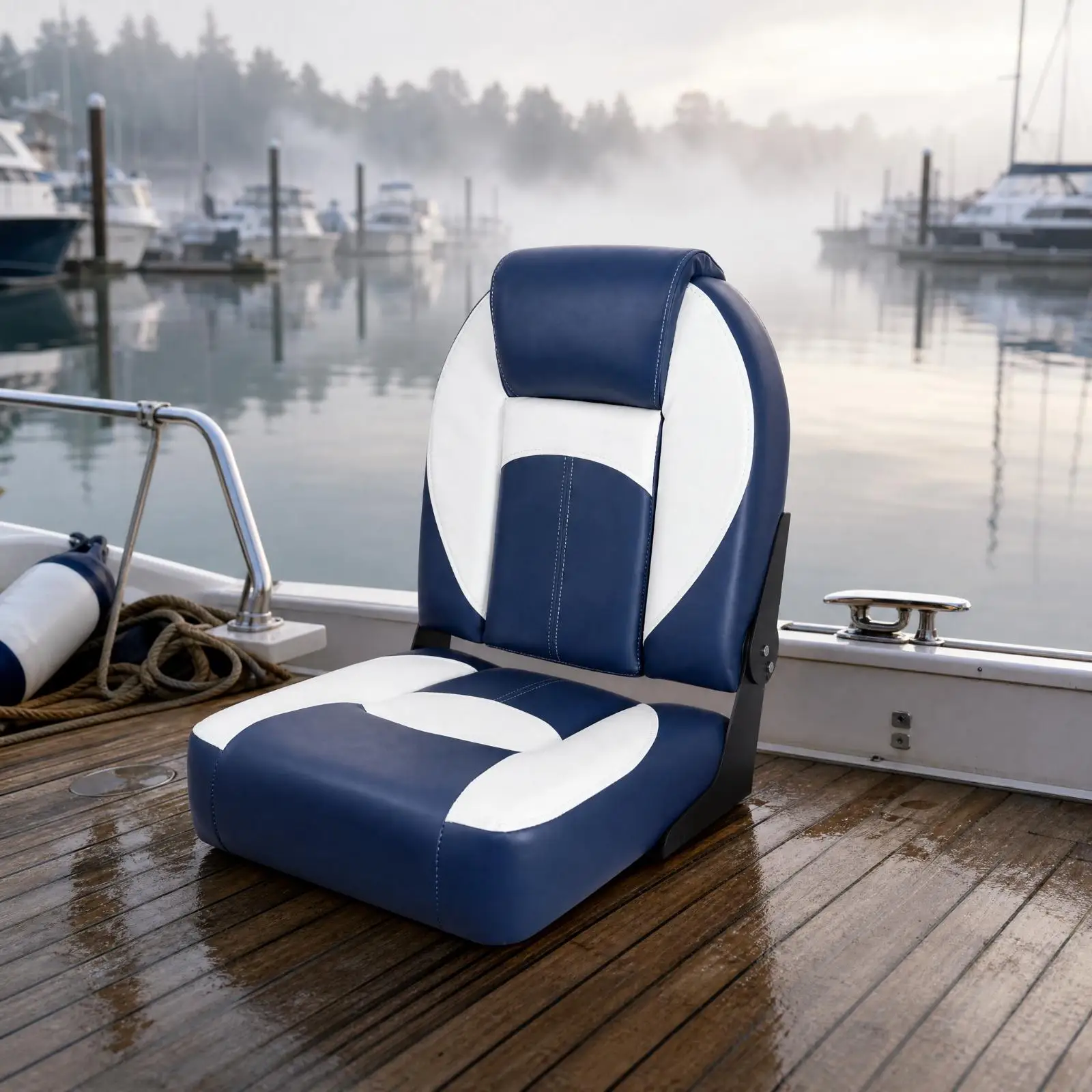Folding Marine Seat with Cushion Sturdy Foldable Boat Seat Supportive for Fishing Boats, Outdoor Wet Conditions