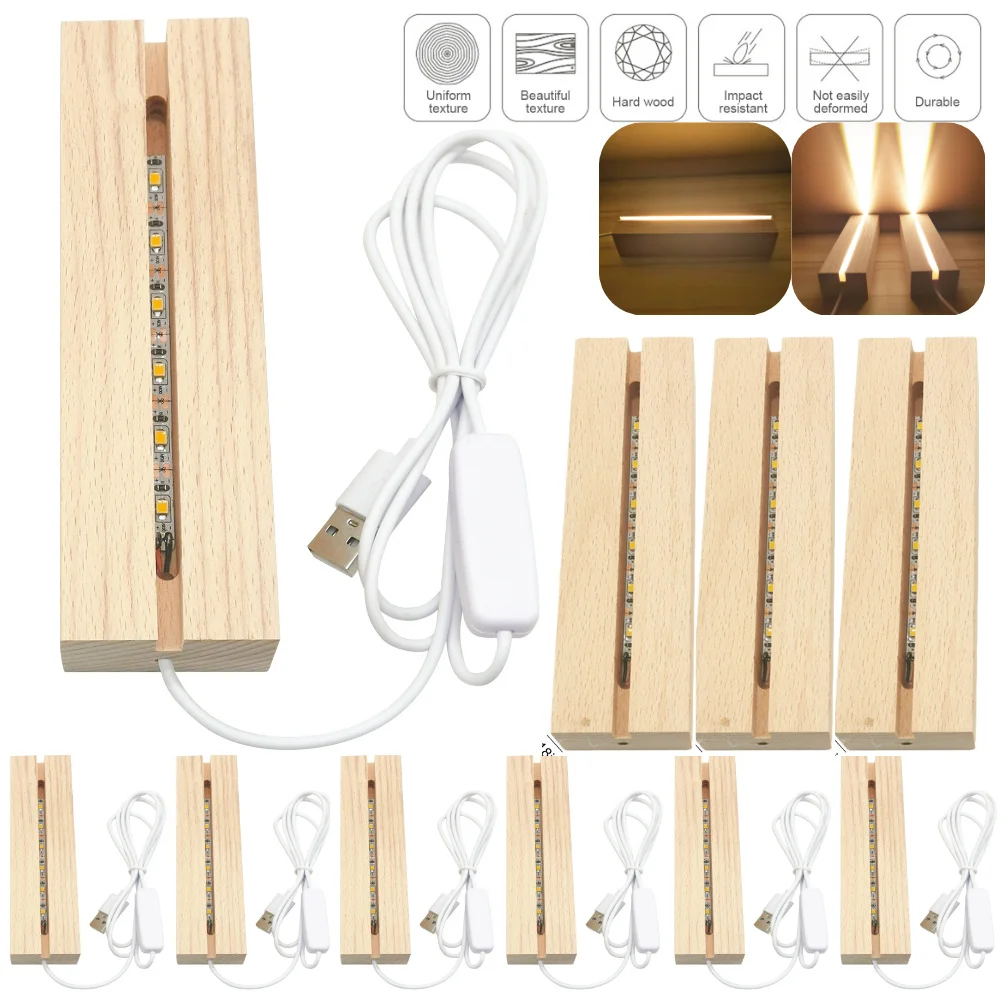 

1-20PCS Rectangular Wooden Led Lights Display Base Stand 3D Acrylic Plexiglass Epoxy Resin Letter Lamp Bedside Night Lights