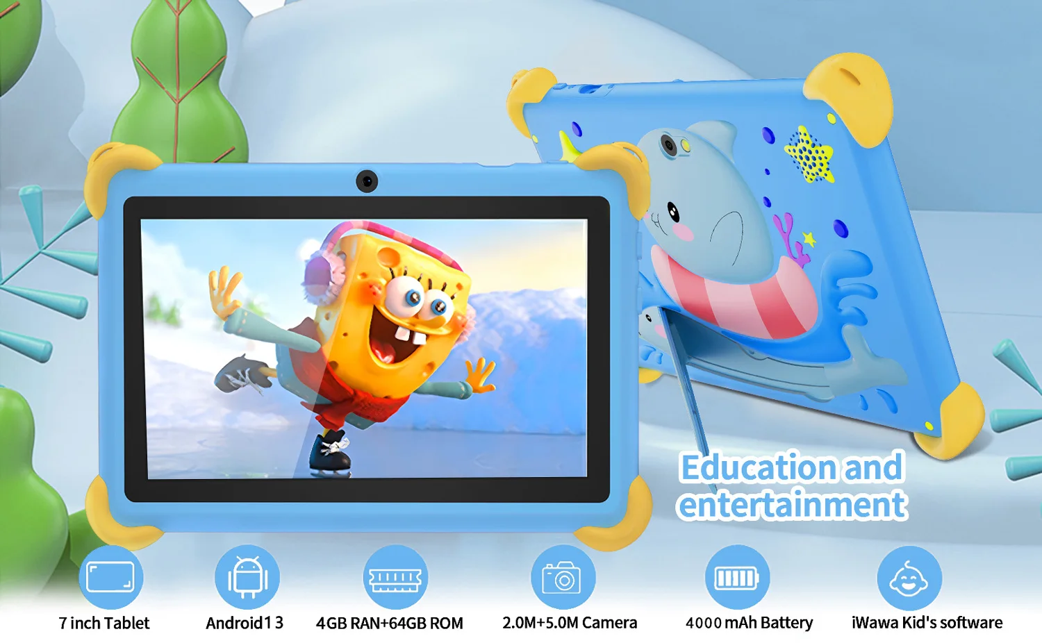 2026 New 7 Inch Cartoon Pattern Kids' tablets Quad Core 4GB RAM 64GB ROM 5G WiFi Learning Education Games Tablet Children's Gift