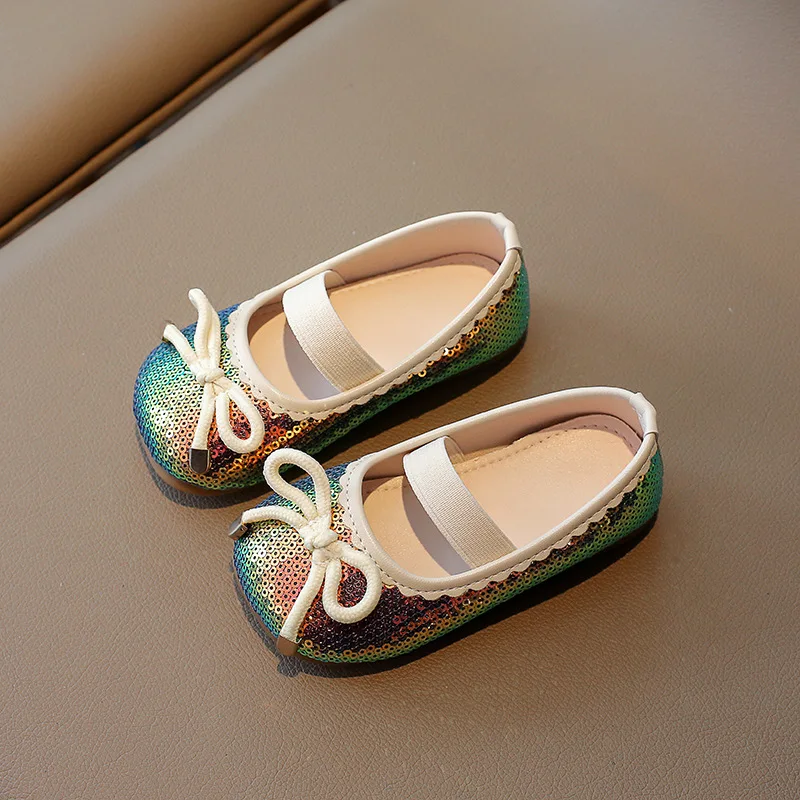 

Girls' Small PU Leather Fashion Shoes Spring Autumn New Fashion Sequined Children's Soft-soled School Student Loafer