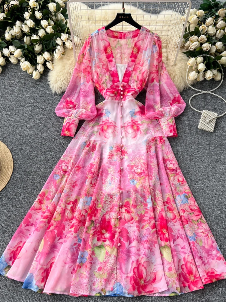 Vintage Two-piece Set Dresses Women Clothing 2024 Vestidos De Mujer Single Breasted Robe Femme Sweet Floral Summer Maxi Dress Wj