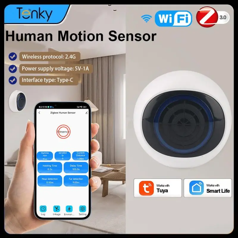 Tuya WiFi Zigbee Human Motion Sensor Smart Linkage Radar Frequency Millimeter Wave Detection APP Control Security Protection