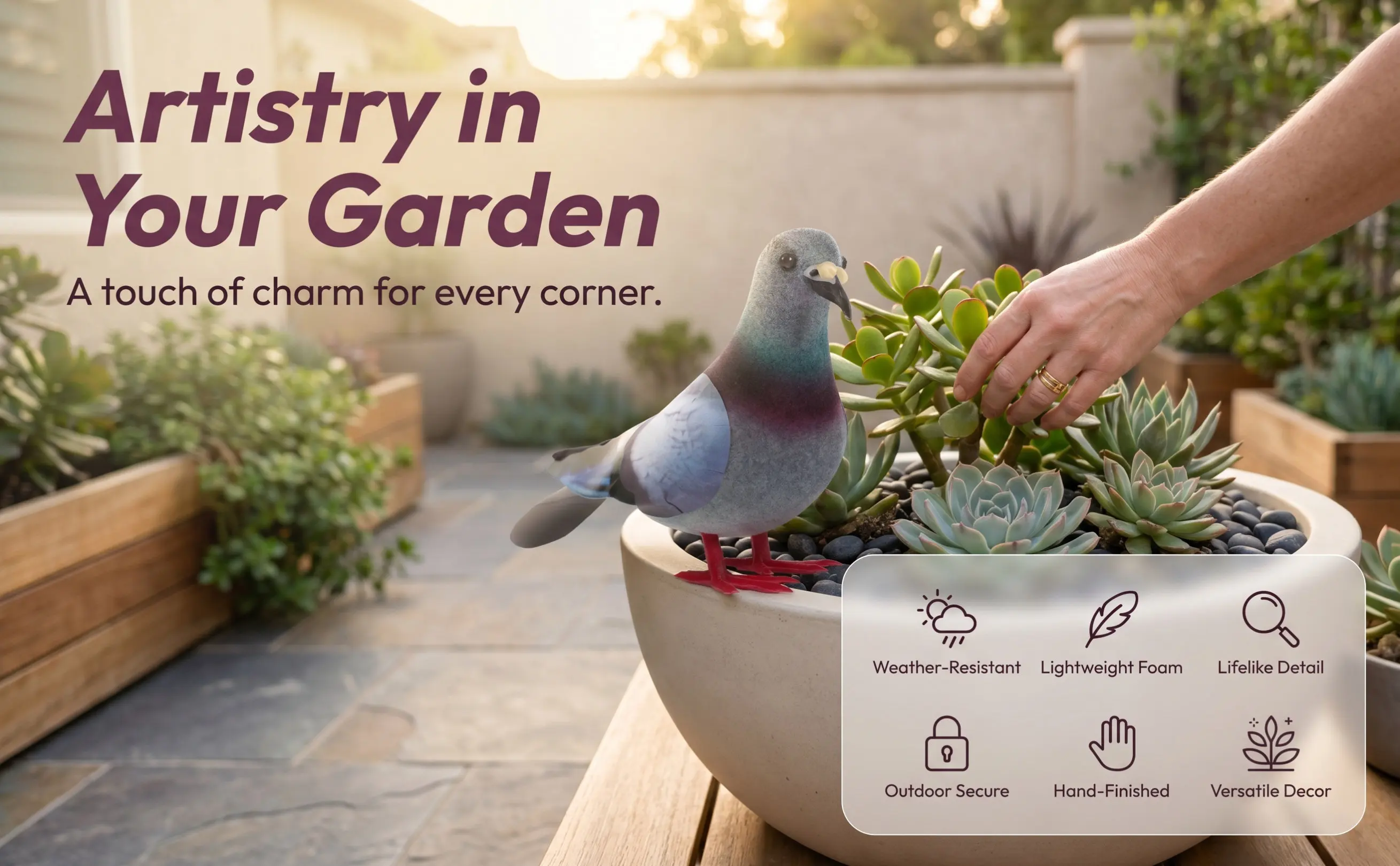 2Pcs Simulated Foams Garden Doves Realistic Bird Sculpture Home Decoration Outdoor Lawn Yard Miniature Landscape Ornament