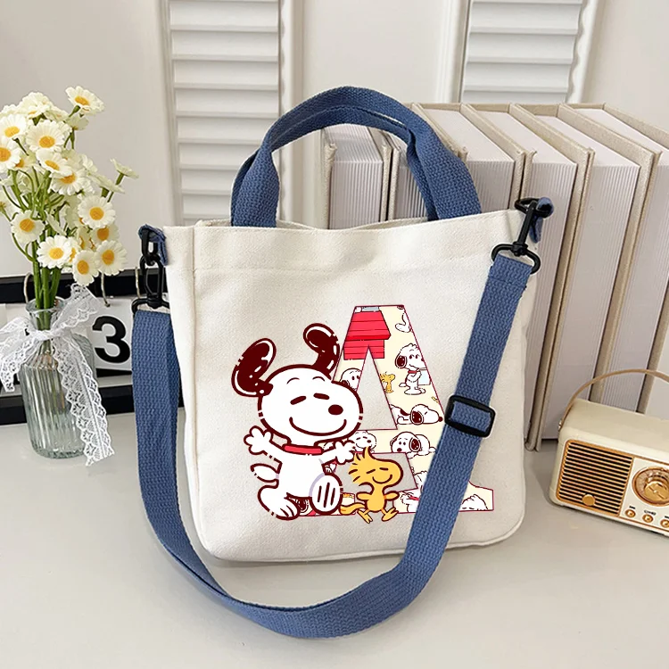 Snoopys Shoulder Bag Women Satchel Fashion Tote Girl Cute Cartoon Letter A-Z Crossbody Bags Large Capacity Shopping Handbag Gift
