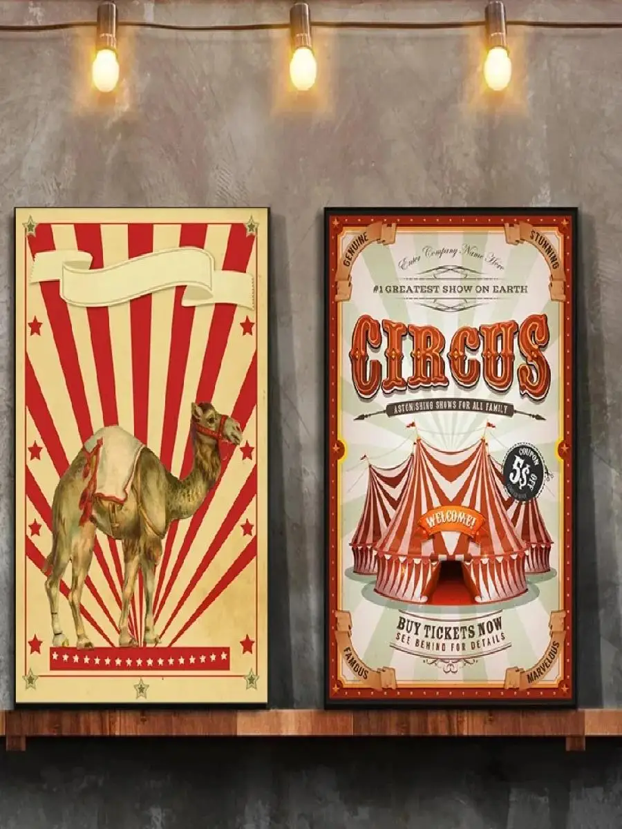 Vintage Circus Poster Clown Magician Animals Canvas Painting  Amusement Artwork Prints for Bar Club Cafe Home Decor  Unique Wall