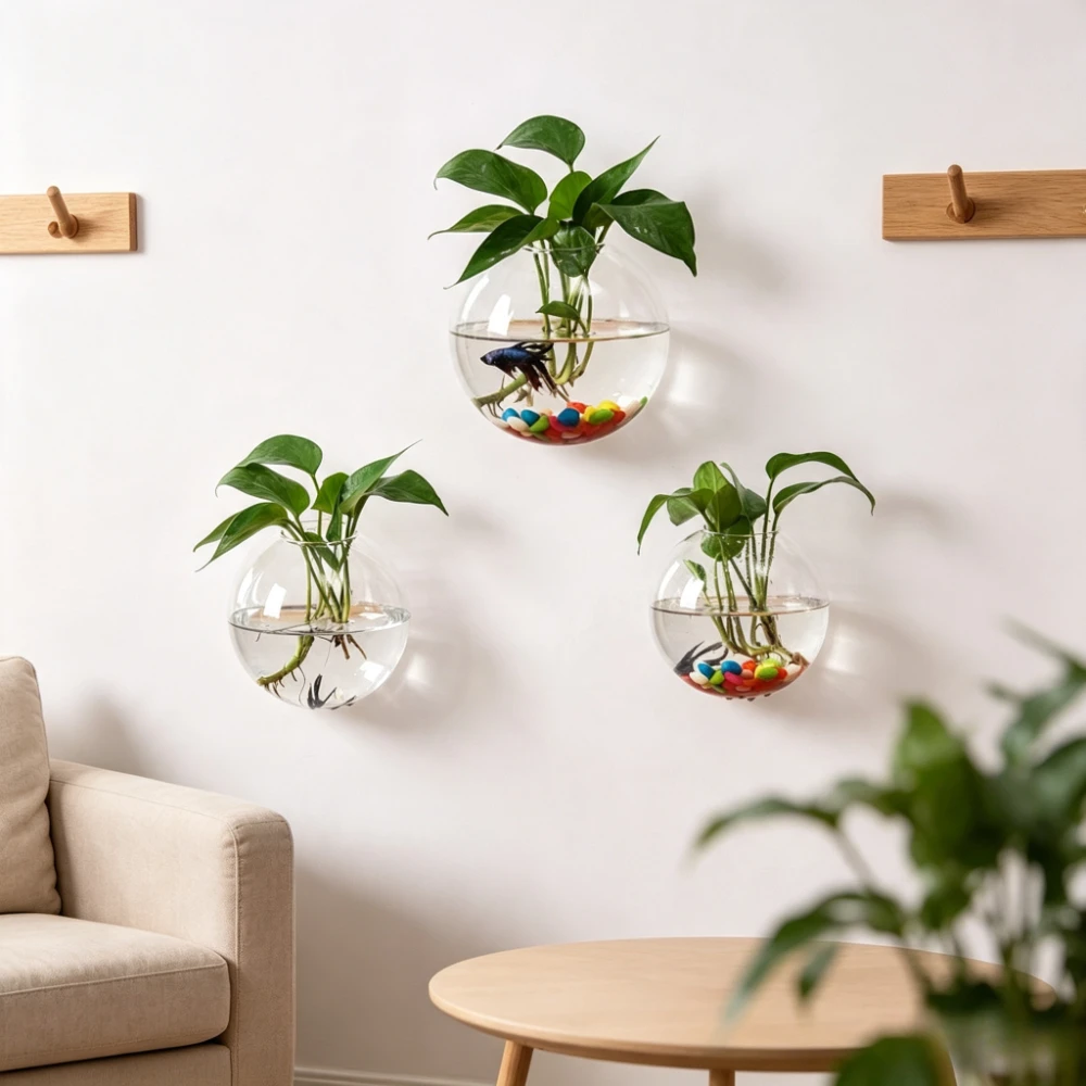 Nordic Style Wall Mounted Spherical Glass Vase Home Decoration Microlandscape Container Hydroponic Plant Glass Bottle Home Decor