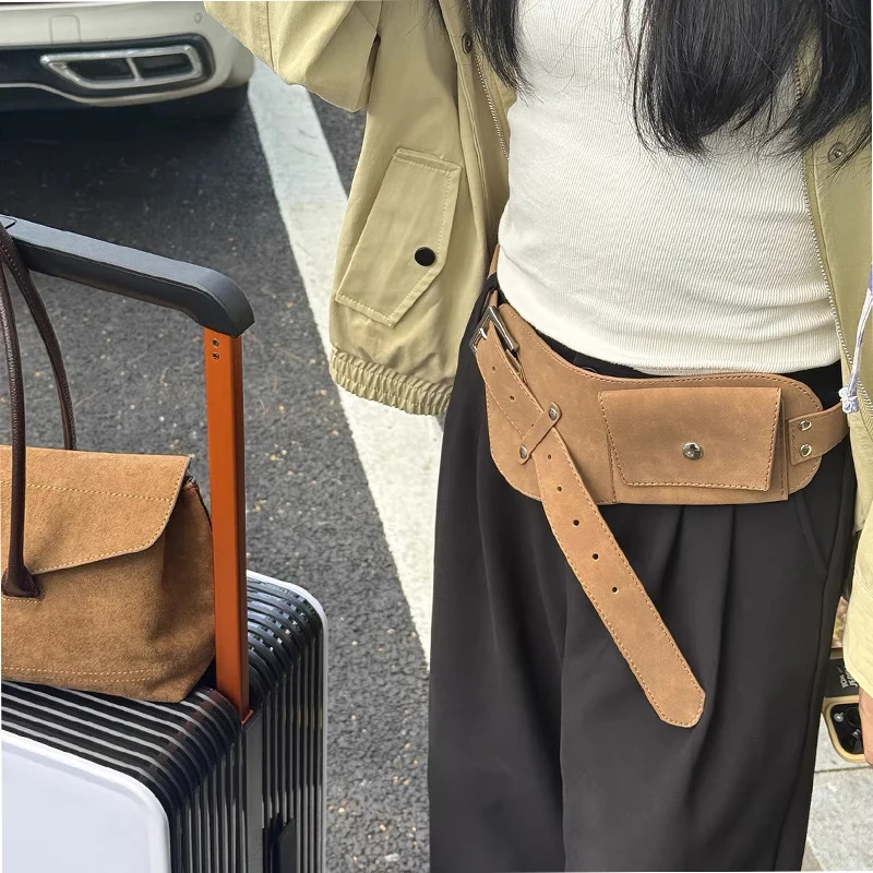 الكورية أزياء المرأة الخصر حقيبة الاتجاه البني قابل للتعديل بو الجلد المدبوغ الخصر حقيبة فتاة باردة تنوعا الزخرفية تنورة حقيبة محفظة نسائية للعملات المعدنية #5