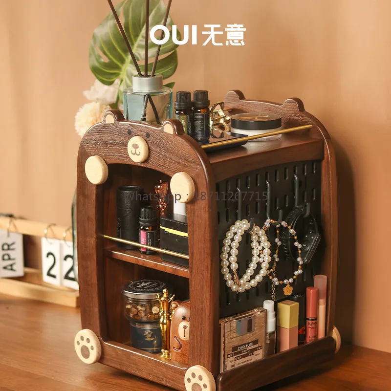 

Полка для косметики из цельного дерева, многослойная полка для хранения, вращающийся настольный шкаф для хранения большой емкости