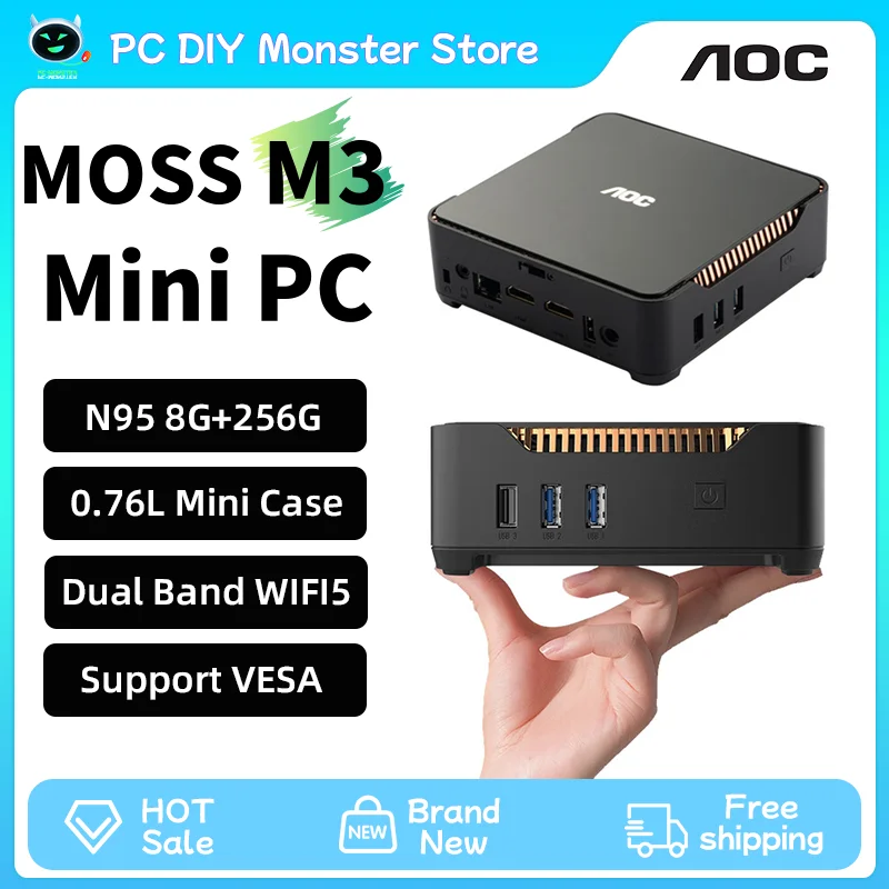 AOC-Mini PC MOSS M3, ordinateur de bureau, 8 Go 256 Go, DDR4, HDMI, bande de touristes, WiFi, 4 cœurs, processeur 4 fils, GPU de poche