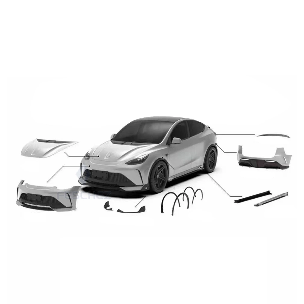 Robot Style Carbon Fiber Body Kit For Teslas Model Y Front Bumper Rear Bumper Engine Hood Spoiler Fender Rear Diffuser