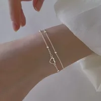 925 Sterling Silver Hollow Heart Bracelets For Women Girls Vintage Korean Design Double Layer Beads Bracelet Party Jewelry Gifts 3