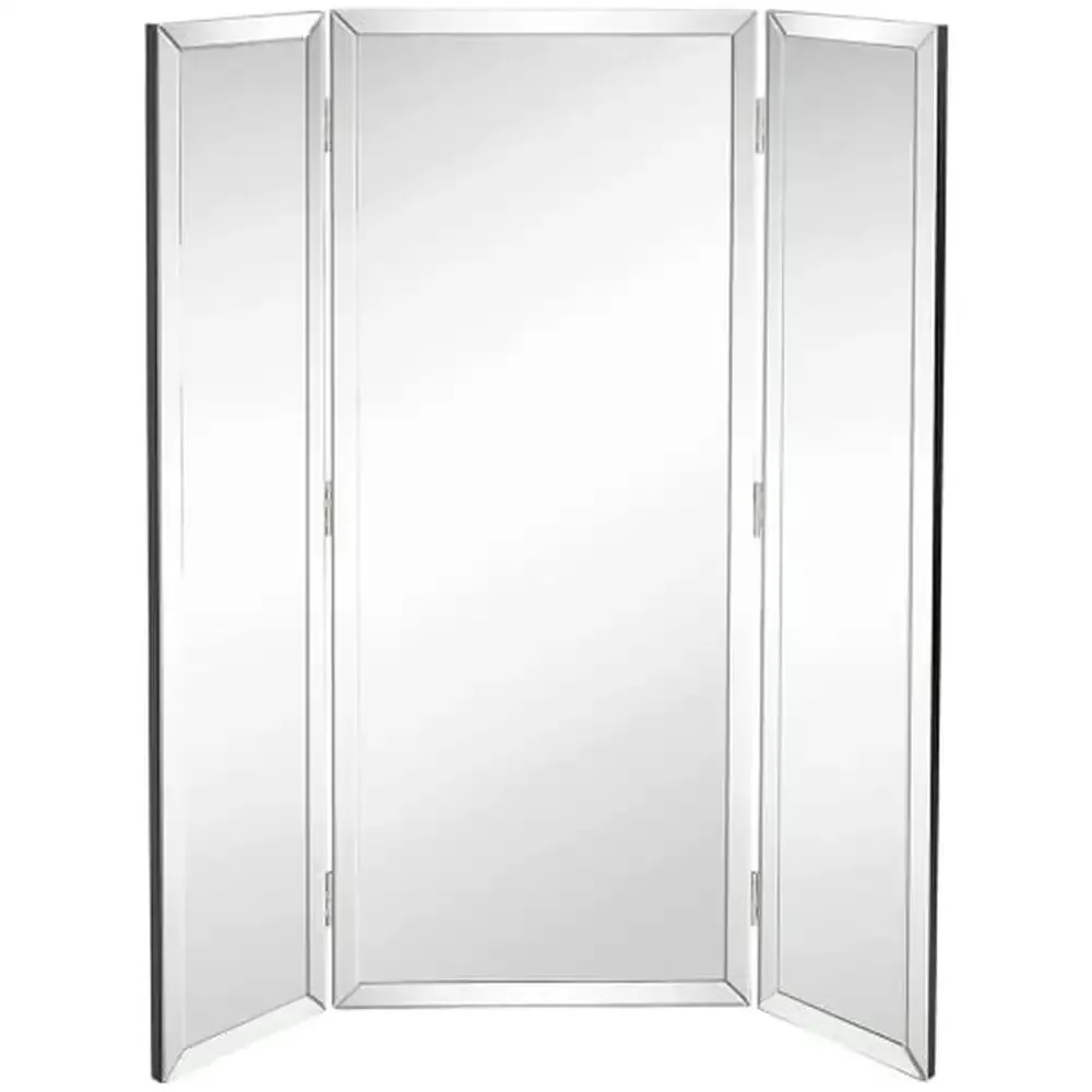 40x48-Inch Trifold Mirror Full Length with Beveled Edges Wall Hangable or Standing Elegant Silver Frame Clear Reflection Makeup