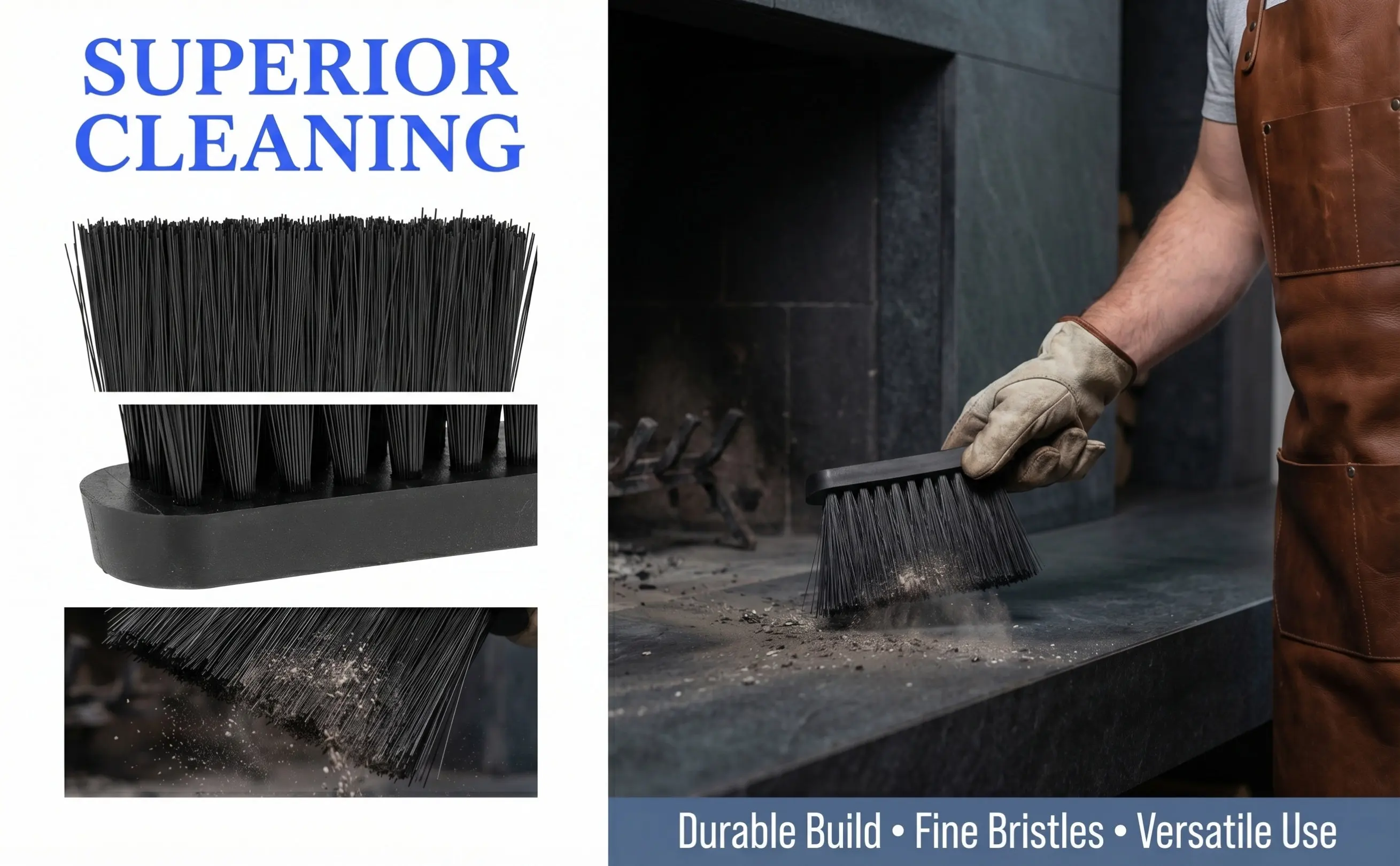 European Style Fireplace Brush Set Wood Burning Ash Cleaner Villa Heating Replacement Head Mini Dustpan Chimney Brush