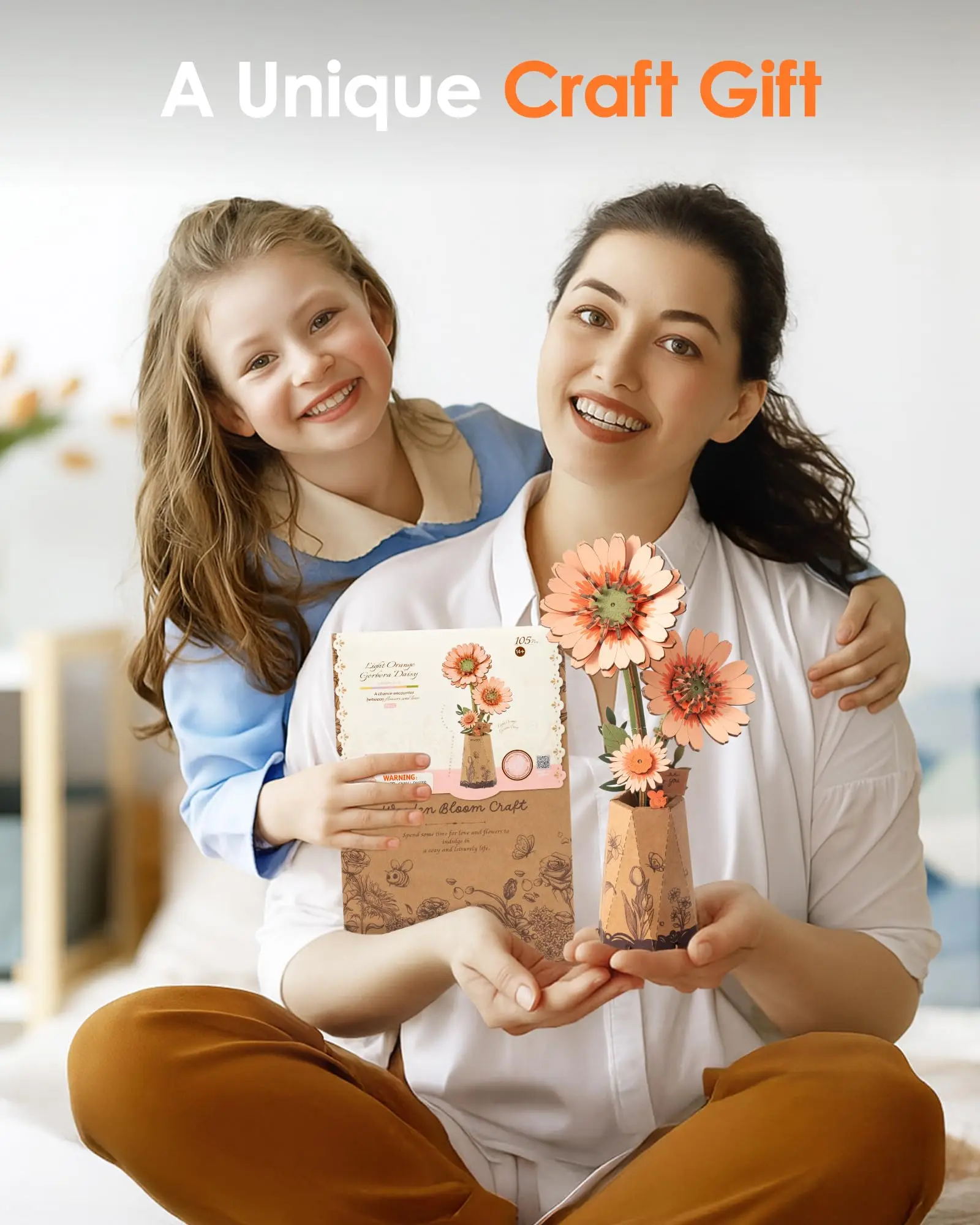 Robotime Rowood DIY 3D Wooden Puzzle for Women Family Home Decoration Building Block Kits Christmas Gifts Sakura Gerbera Daisy