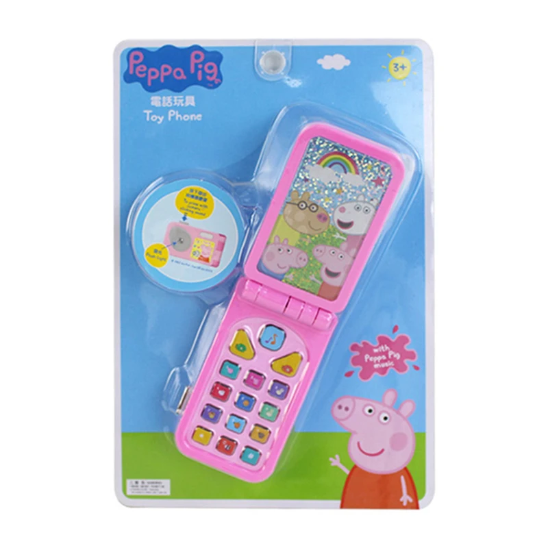 Juguete de teléfono móvil de Peppa Pig para niños, rompecabezas abatible de simulación, modelo de educación temprana, teléfono con foto musical para