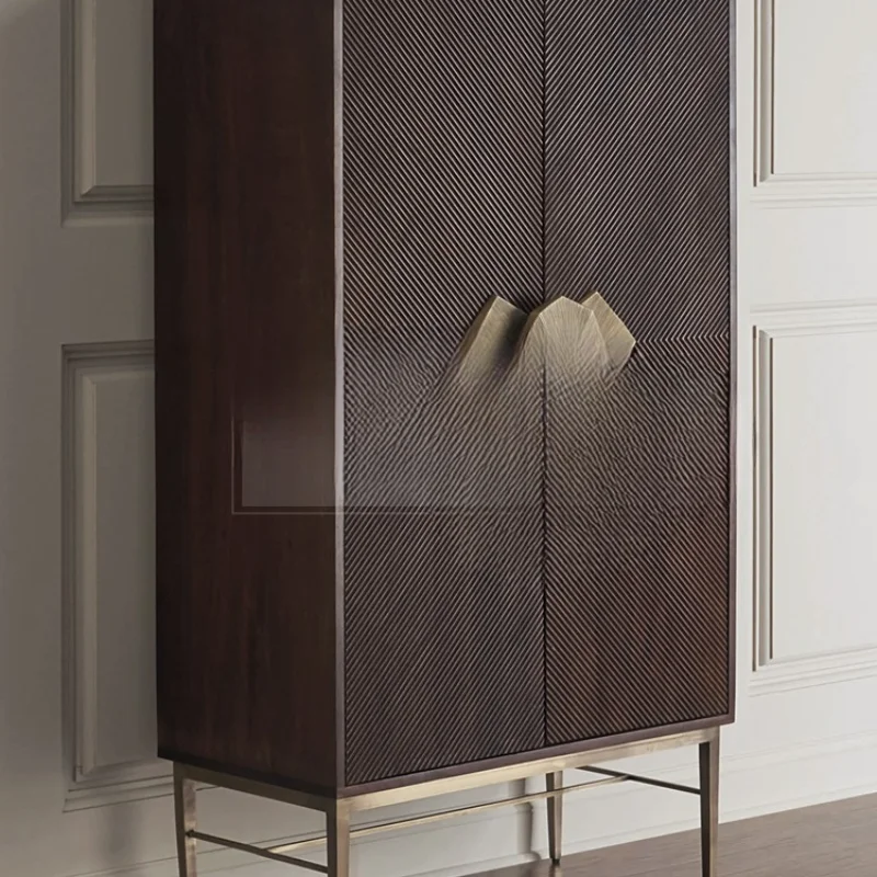 Armoire Décorative Verticale en Bois Massif, Moderne, Simple, Lumière, Luxe, Haut de Gamme, Salon, Entrée, Mur