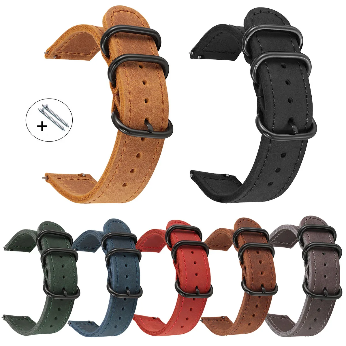 18mm 20mm 22mm Soft Genuine Leather Watch Strap Retro Crazy Horse Leather Watch Band Quick Release Wristwatch Bracelet Belt