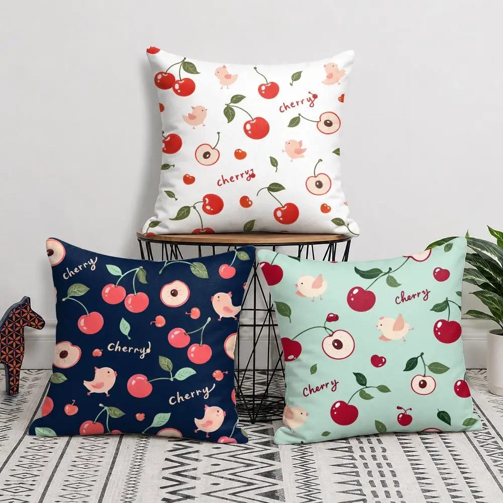 Sweet Cherry Fruit Print Cushion Cover Short Plush Double Sided Printed Soft Pillow Case Home Sofa Decor Festival Gifts