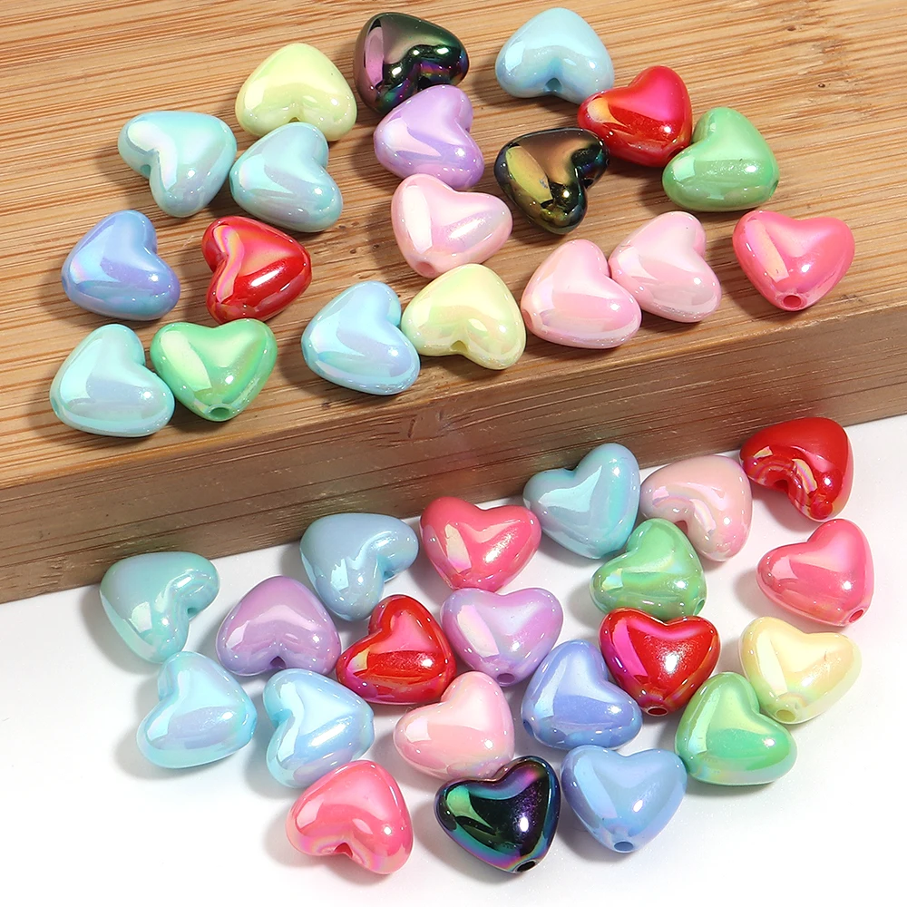 50pcs 9mm Acrylic Colorful Heart Beads Loose Spacer Bead for Handmade Jewelry DIY Bracelet Phone Chain Pendants Materials