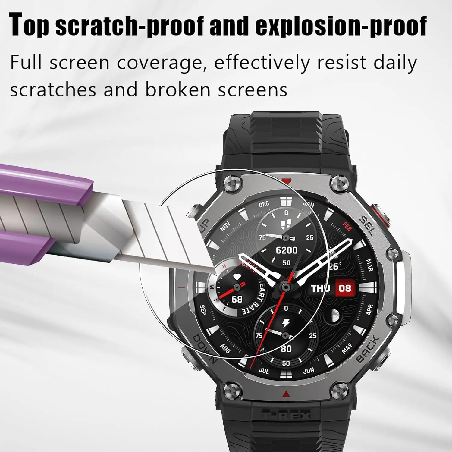 3Pcs Tempered Glass Protective Film For Amazfit T-Rex 3/T-Rex 3 Pro 44mm 48mm Screen Protector Film For Amazfit T-Rex Ultra 2 image 5