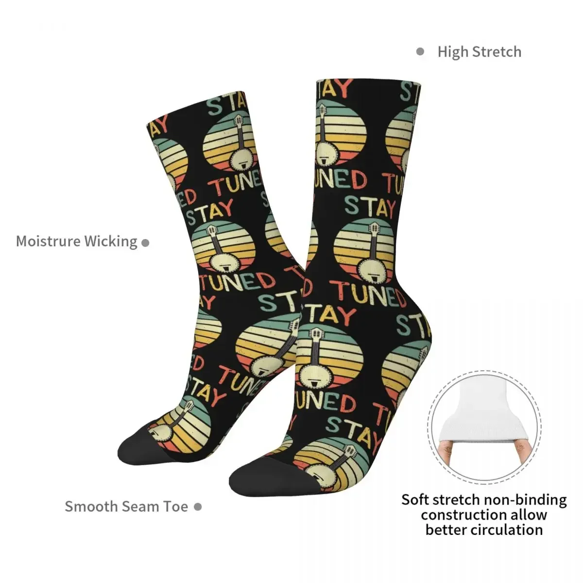 Stay Tuned Retro Vintage Banjo Music Instrument Socks Harajuku Sweat Absorbing Stockings All Season Long Socks Accessories