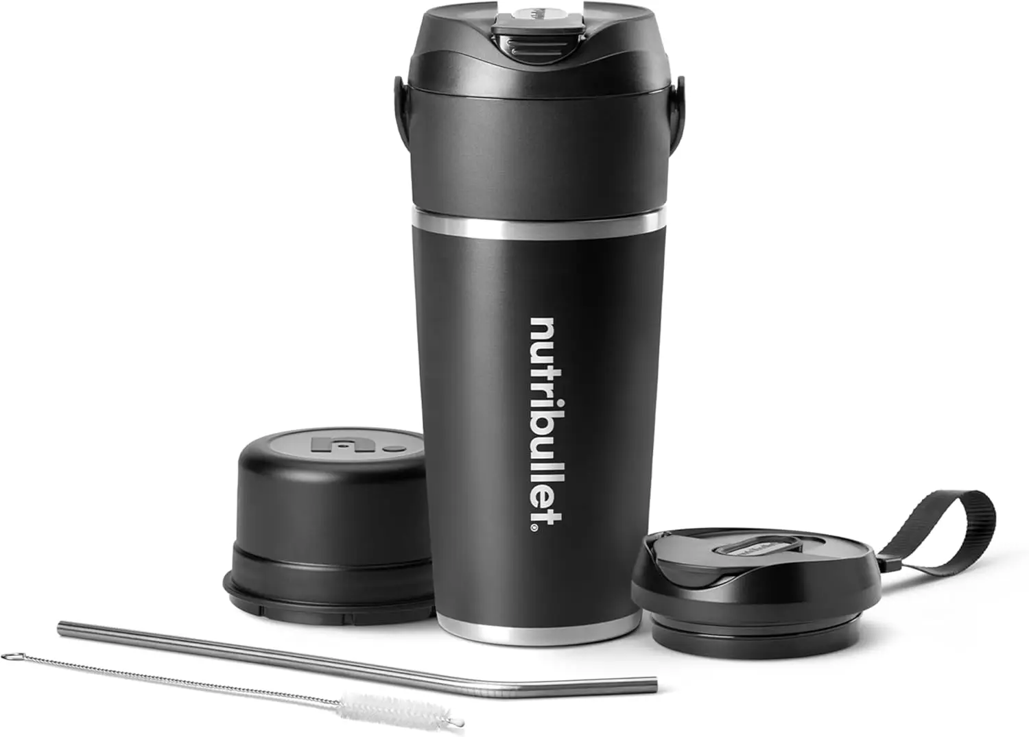 nutribullet Flip NBP016B, Licuadora Portátil con Vaso Termo de 590ml, Conserva el Frío 24h, Tritura Hielo, Incluye Tapa y Pajita