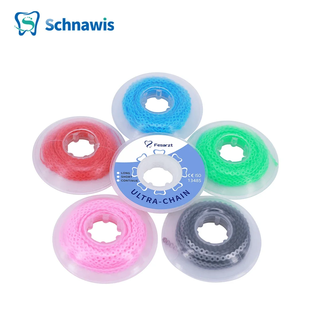 Dental Orthodontic Elastic Power Chain Colored Rubber Band 15feet/Spool Long Short Continuous Power Chain for Brackets Braces