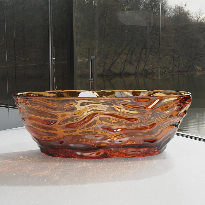 Transparent crystal resin bathtub custom color water ripple integrated molding freestanding artificial stone bathtub