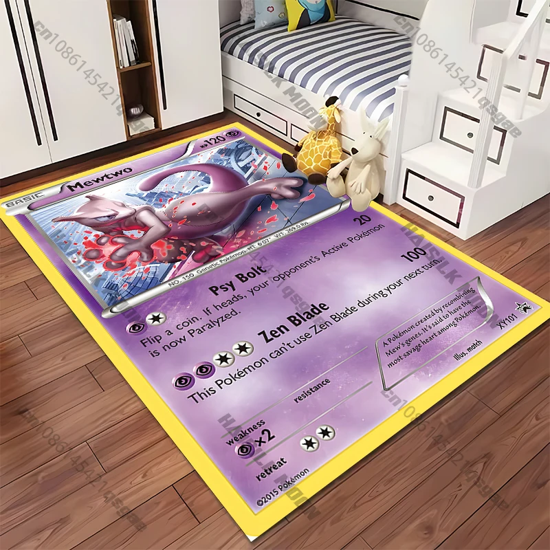 15 Sizes Pokemon Mewtwo Card Pattern Rug for Living Room Area Carpet Bathroom Mat Creative Doormat Bedroom Mat Home Decor