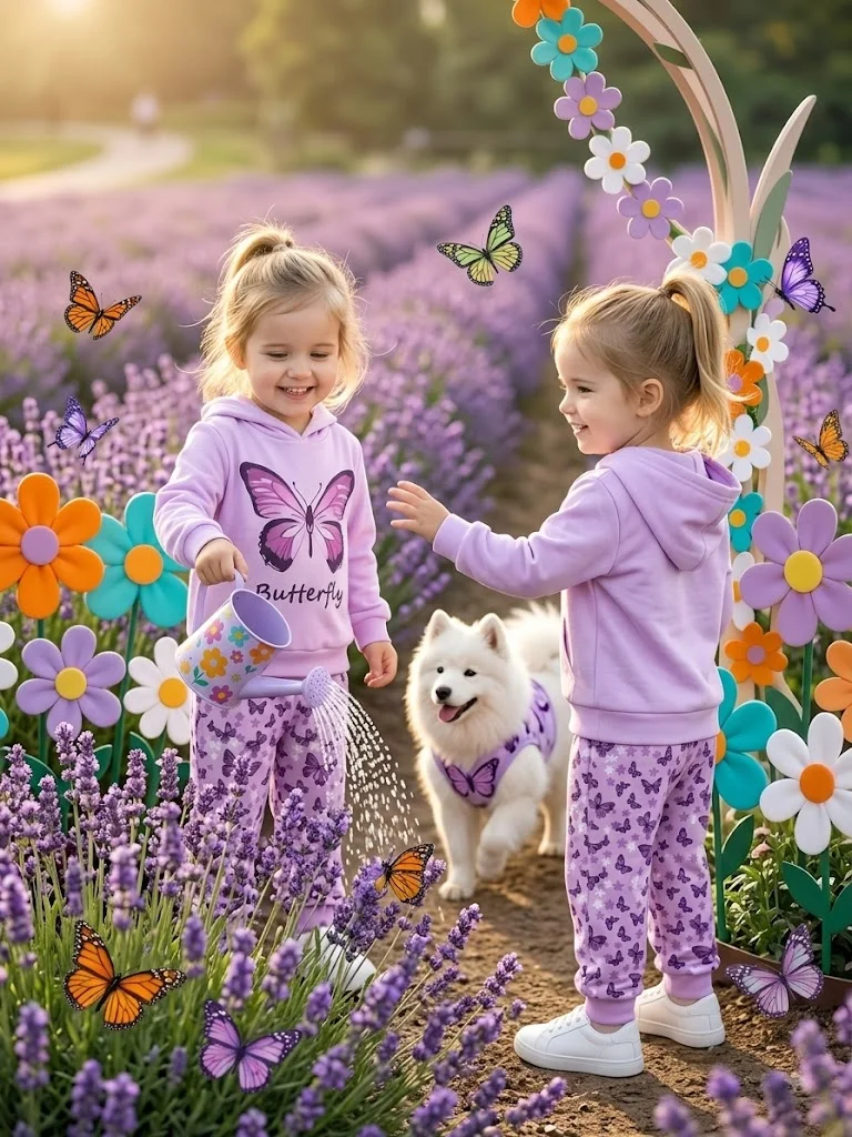 toddler girl tracksuit, kids hoodie set, butterfly print, baby girl 2 piece outfit, children casual sweatshirt suit