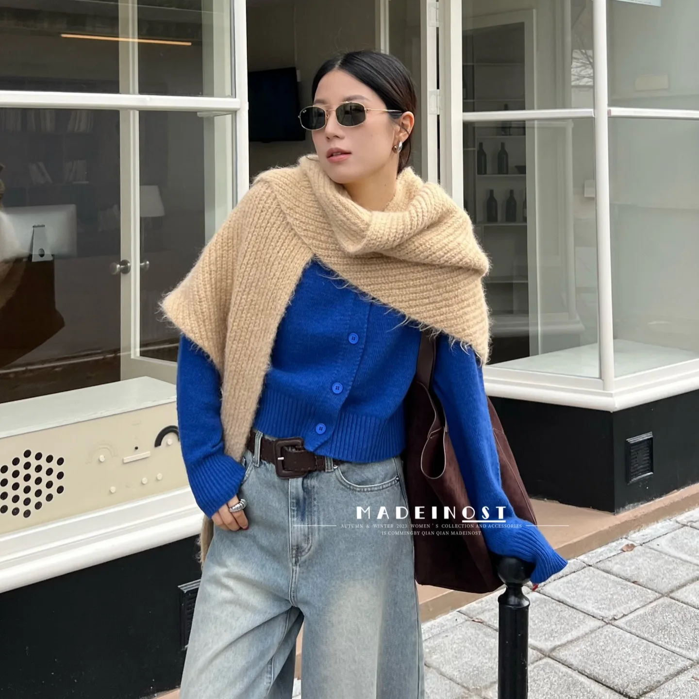 Madeinost Autumn High-End Feeling Knit Cashmere Lazy Layered Sweater Big Scarf Atmosphere Feeling Wrap Around Sweater