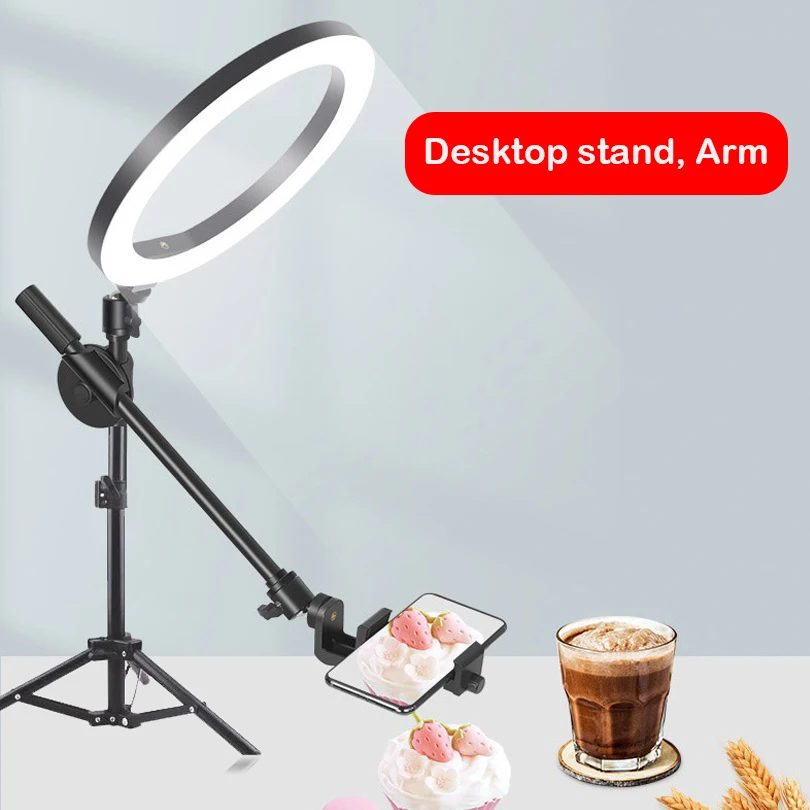 26CM Led Video Ring Light Photography Circle Fill Lighting Camera Photo Studio Phone Selfie Lamp With Tripod Stand Boom Arm