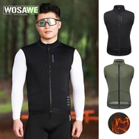 WOSAWE Cycling Vest Thermal Winter Windproof 2 Way Zippers Waterproof Cycling Windbreaker Back Zipper Pockets Men