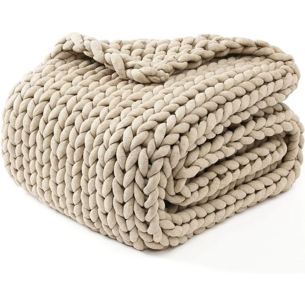Chunky Throw Blanket, Medium-Weight, Hand Knitted, Skin Friendly, Ventilated and Breathable, Machine Washable, Home Décor Piece