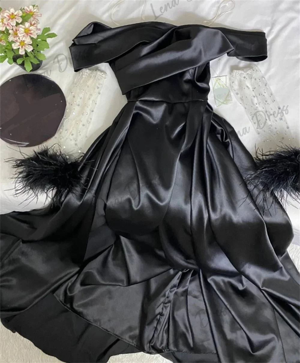 Lena Satin Evening Dresses Woman Elegant Luxury Evening Dress 2024 Off the Shoulders Ball Gowns Black Line A Long Skirt Prom