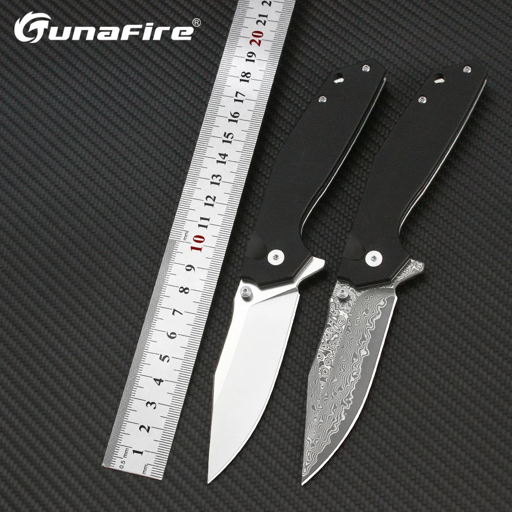 Tunafire Folding Knife Damascus D2 Steel Carry Pocket Knife Defense Sharp Outdoor Knives Camping Portable Fruit Knife,As Gift