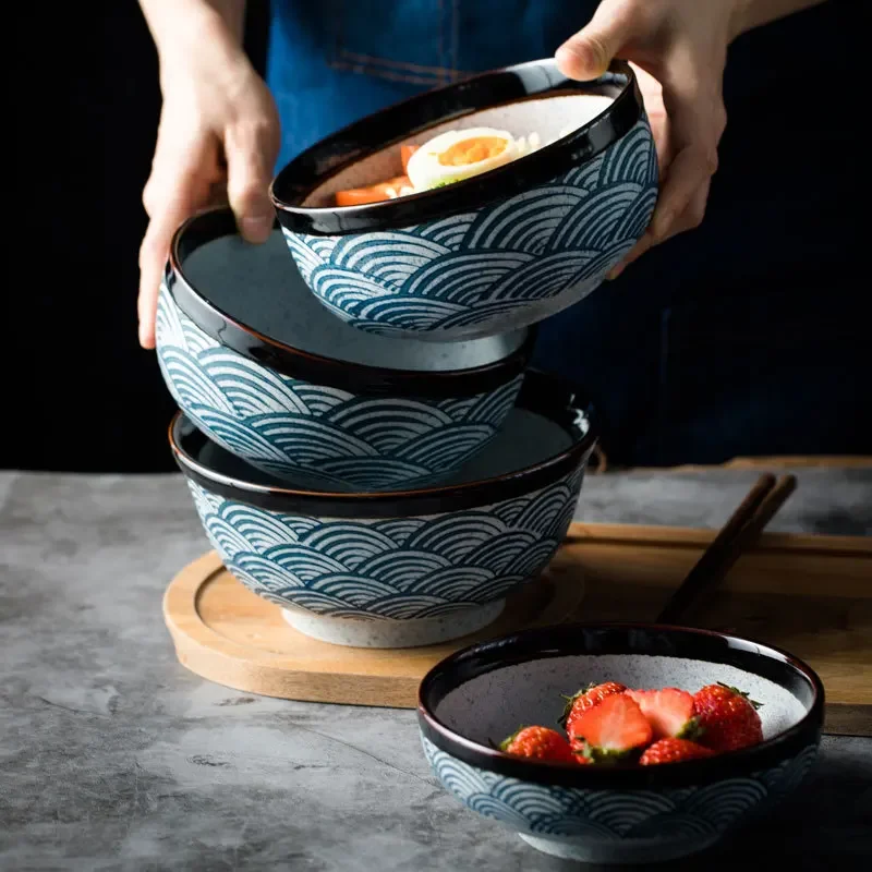 Cuenco de cerámica japonés para sopa y fideos, vajilla para restaurante, Rrtro, ensalada de frutas, cuenco de arroz para el hoga