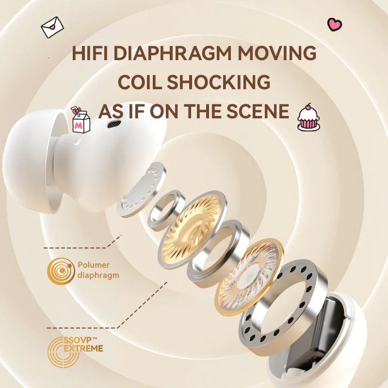 Oryginalne słuchawki bezprzewodowe Bluetooth 2025 S220 TWS z dotykowym sterowaniem, adaptacyjnym dopasowaniem i sportowym wzorem, kompatybilne z Androidem i iPhone.