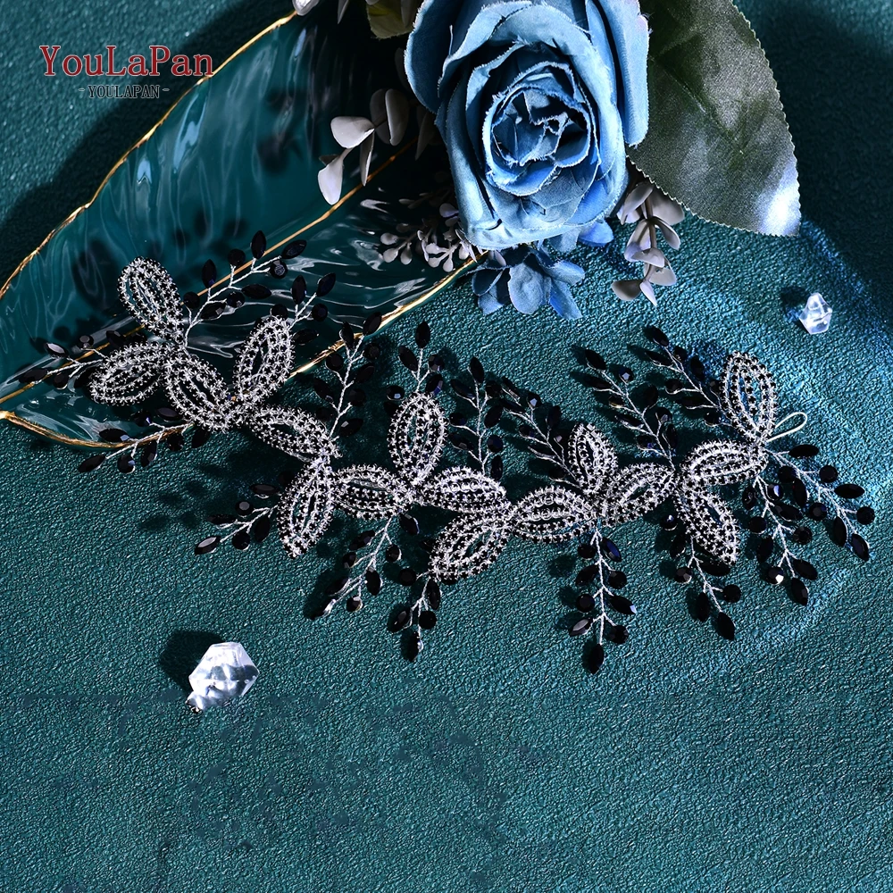 TOPQUEEN الزفاف الراين عقال متعدد الألوان الزفاف Hairwear مأدبة رباط شعر حفلة اليدوية سلسلة معدنية خوذة HP881