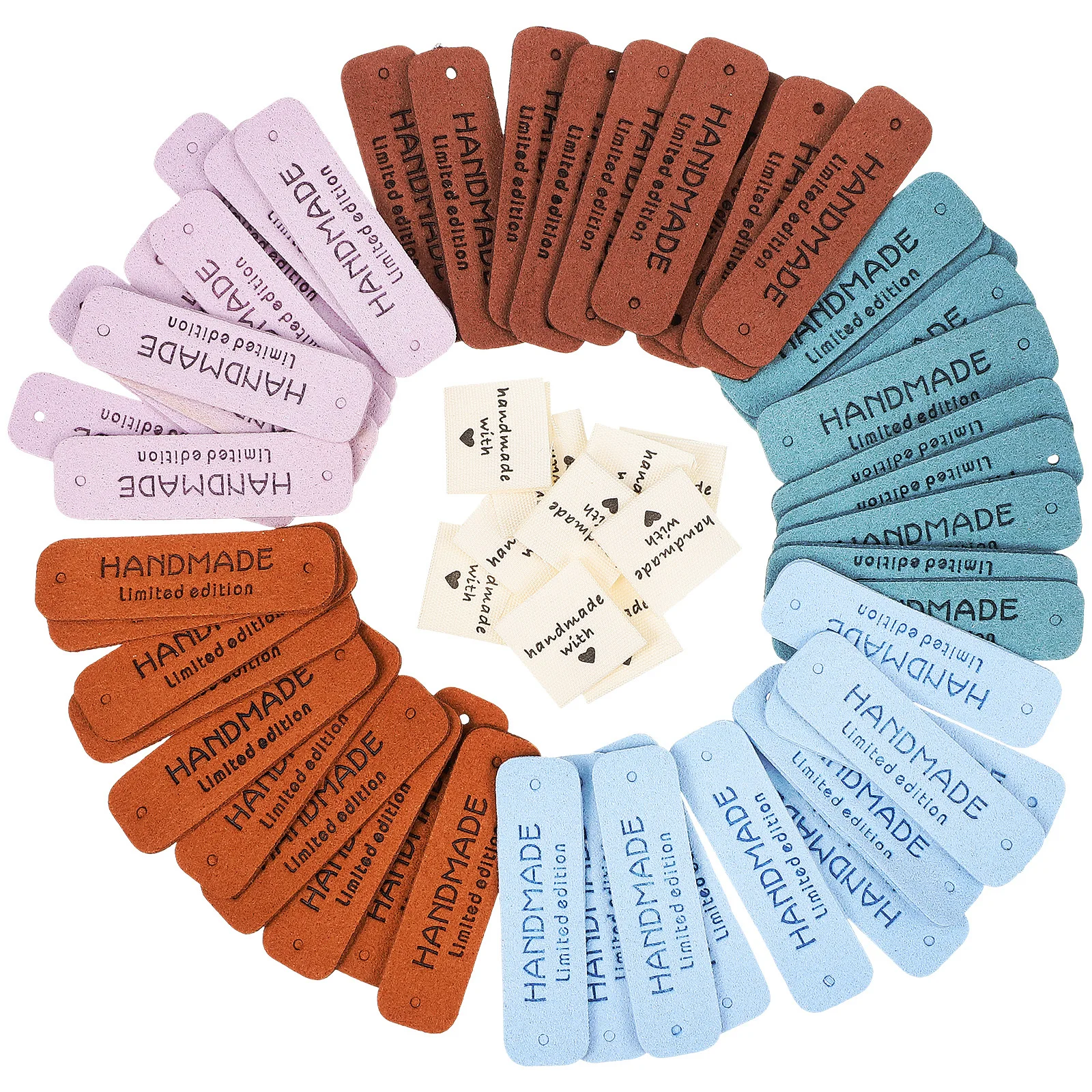 

60Pcs Sewing Labels Handmade Cloth Embossed Heart Tags for Clothes Bags Hats Scarves DIY Accessories Handmade Labels