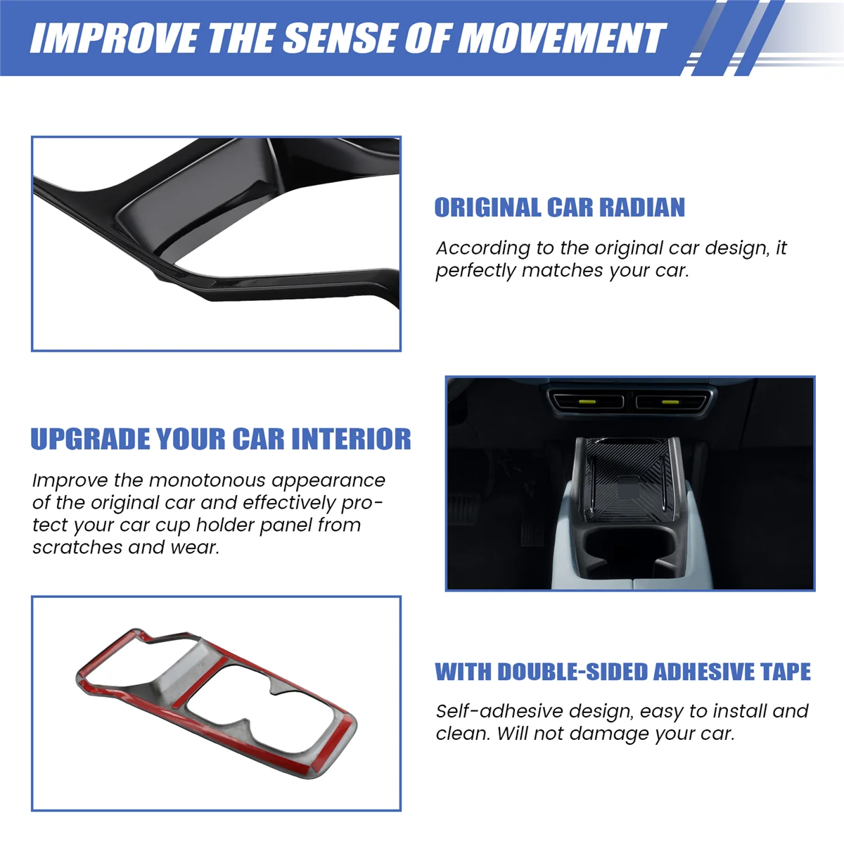 Black Car Interior Wireless Charging Pad Frame Cup Holder Cover Trim for Dolphin Mini / Seagull