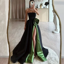 SWEMILE Dresses For Special Occasions A-Lin High Slit Strapless Floor-Length Chiffon Cocktail Dresses Zipper Up Evening Dresses