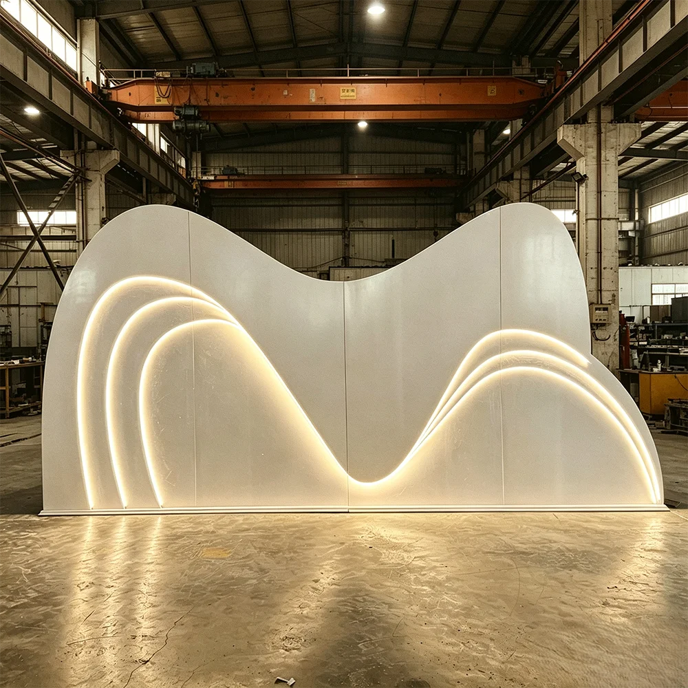 New Customized Multi Layered LED Lighted White PVC Wedding Stage Backdrop