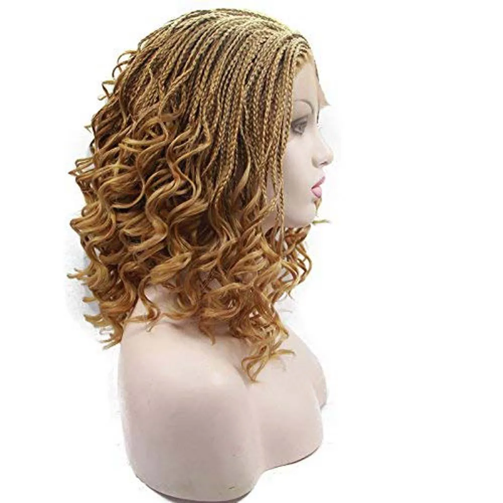 Sylvia Synthetic Wig Blonde Braid Lace Front Heat Resistant Curly Short Wig Fiber