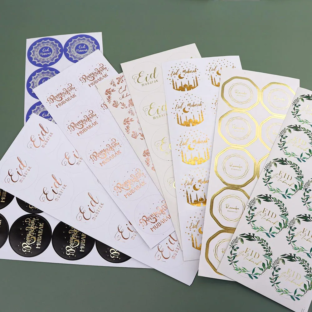 50pcs Gold Star Moon EID Mubarak Sealing Stickers Ramadan Mubarak Gift Lable Sticker Muslim Islamic Party Decor Packing Stickers